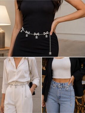 ✨ Rhinestone Bow Chain Belt — New